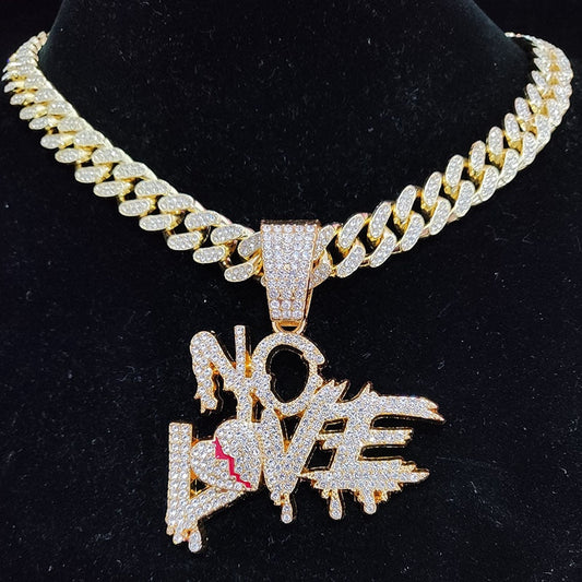 Hip Hop Cuban Chain Necklace with "No LOVE" Pendant