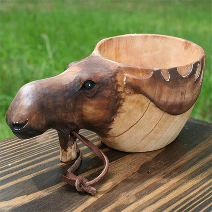 Handmade Animal Style Camping Mug | Rustic Wooden Outdoor Adventure Mug