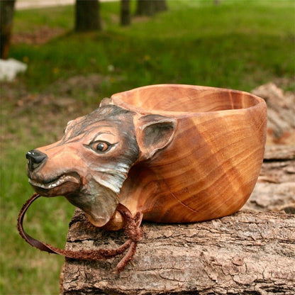 Handmade Animal Style Camping Mug | Rustic Wooden Outdoor Adventure Mug