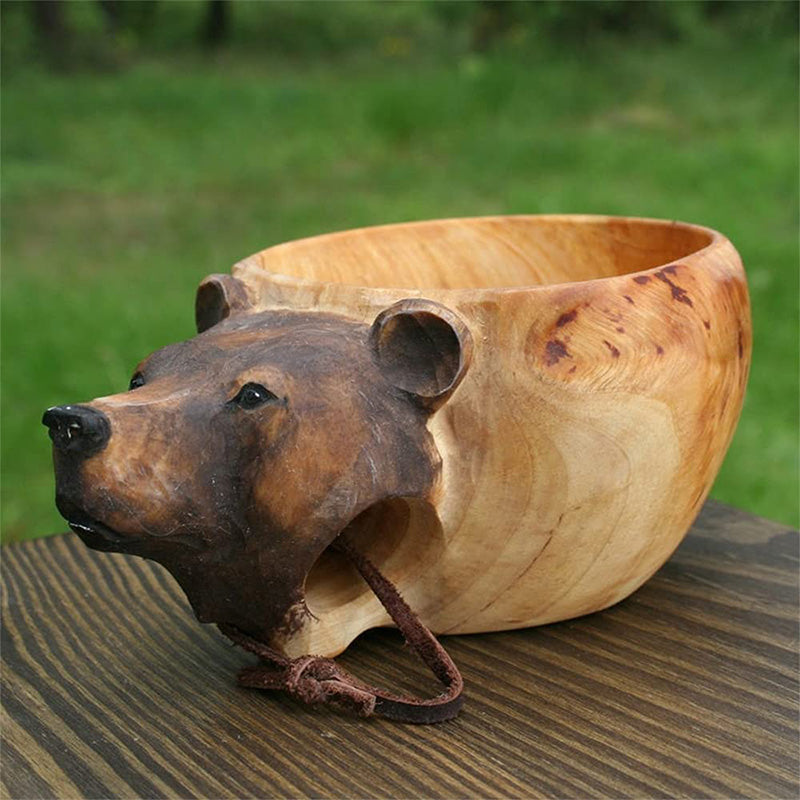 Handmade Animal Style Camping Mug | Rustic Wooden Outdoor Adventure Mug