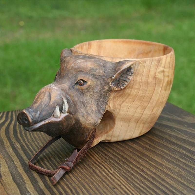 Handmade Animal Style Camping Mug | Rustic Wooden Outdoor Adventure Mug