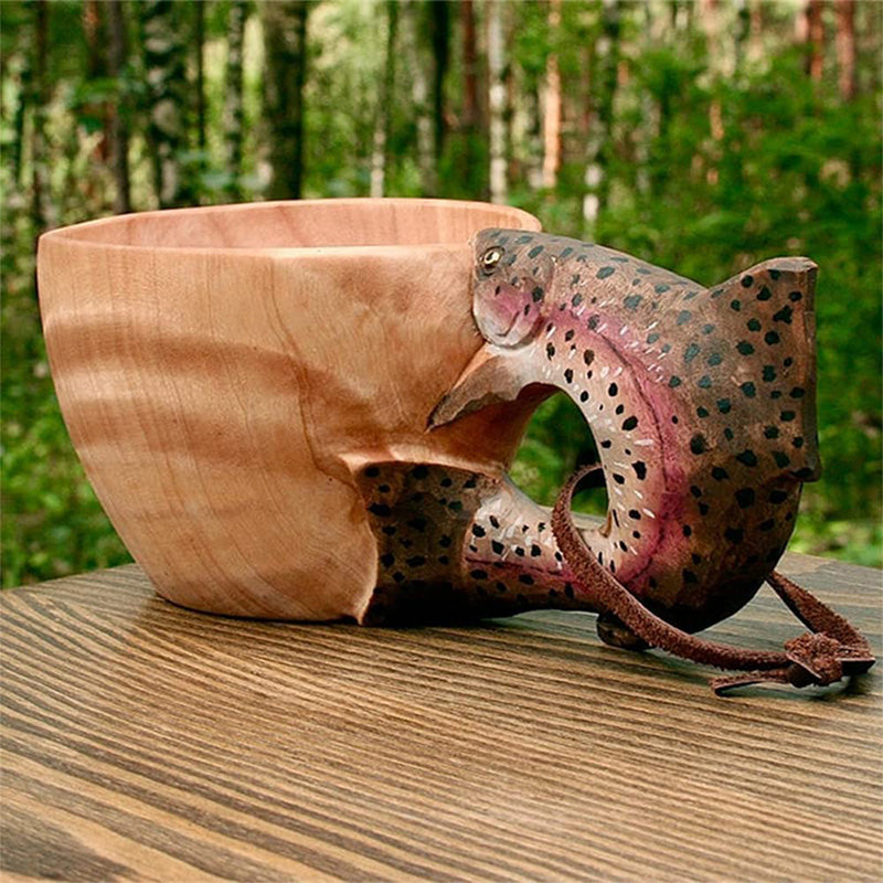 Handmade Animal Style Camping Mug | Rustic Wooden Outdoor Adventure Mug