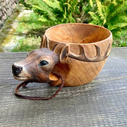 Handmade Animal Style Camping Mug | Rustic Wooden Outdoor Adventure Mug