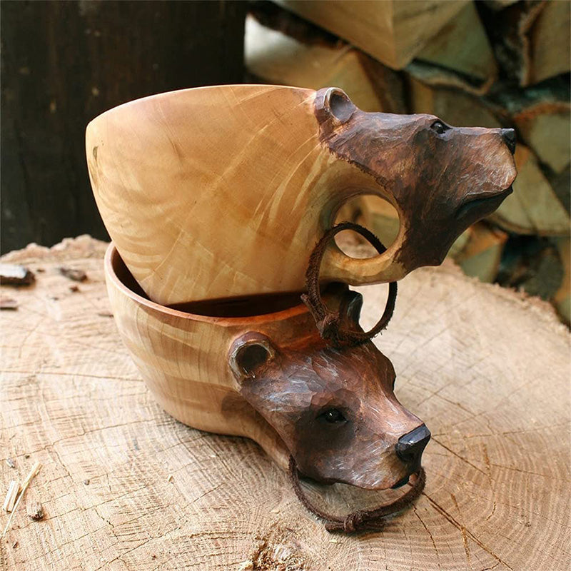 Handmade Animal Style Camping Mug | Rustic Wooden Outdoor Adventure Mug