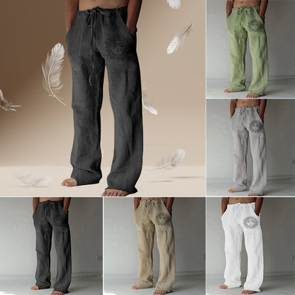 Pantalones informales para hombre de algodón y lino