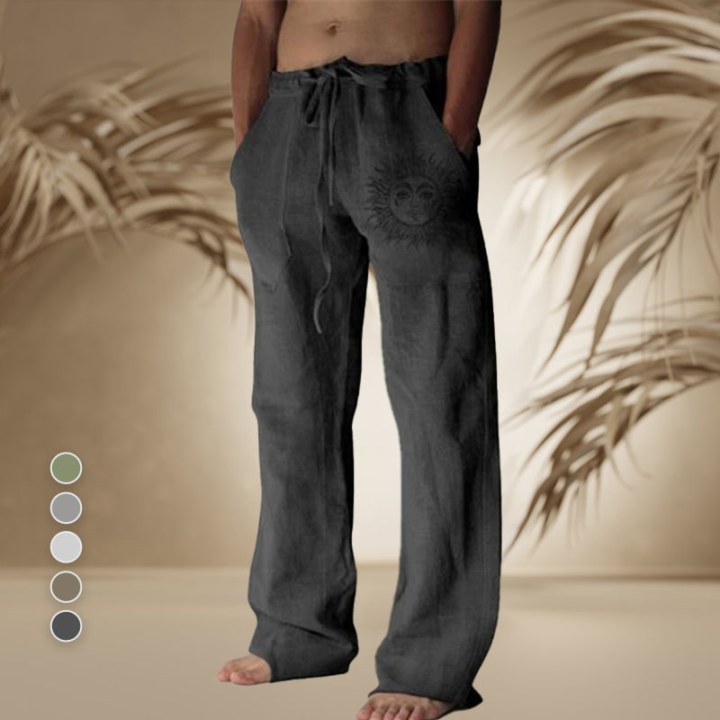 Pantalones informales para hombre de algodón y lino
