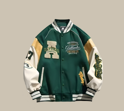 Męska Oversizowy Rocznik Baseballowa Kurtka | Retro Odzież Uliczna Styl