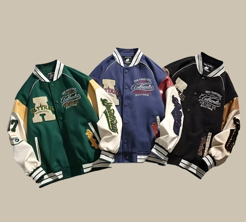 Męska Oversizowy Rocznik Baseballowa Kurtka | Retro Odzież Uliczna Styl