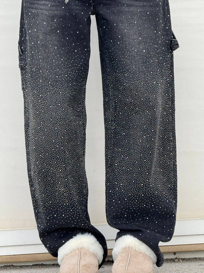 Pantalones vaqueros holgados brillantes para mujer