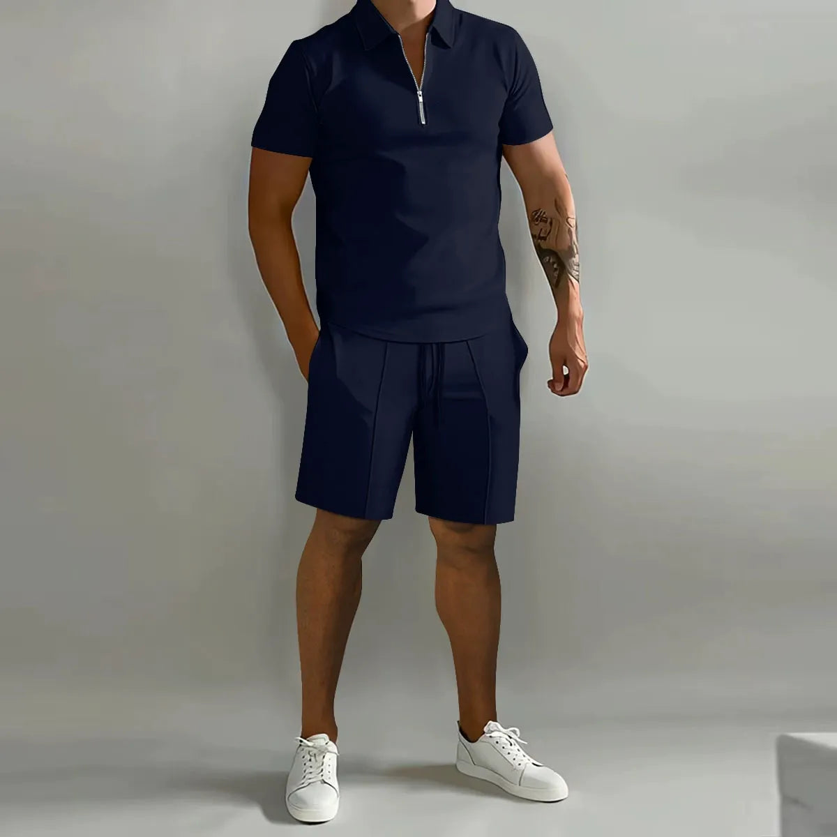 Ensemble Polo à Fermeture Éclair Homme | Short Coordonné Tenue d'Été