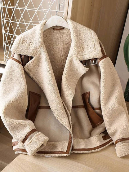 Damski Nadwymiarowy ze Sztucznego Zamszu i Sztucznego Futra Płaszcz