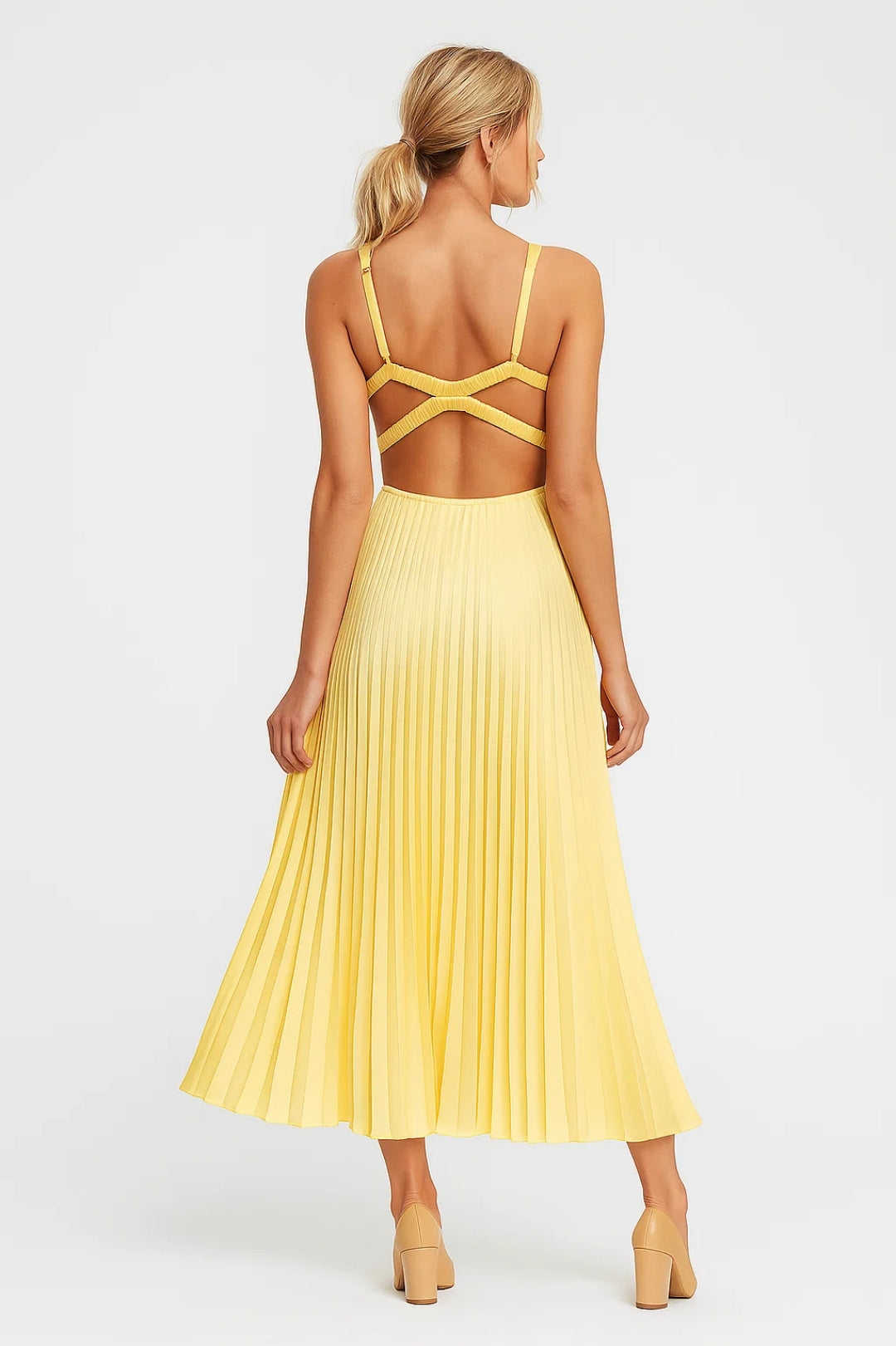 Women's Pleated Maxi Wedding Guest Dress