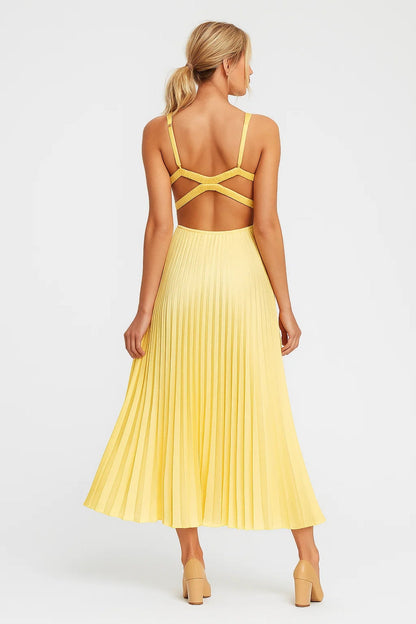 Women's Pleated Maxi Wedding Guest Dress