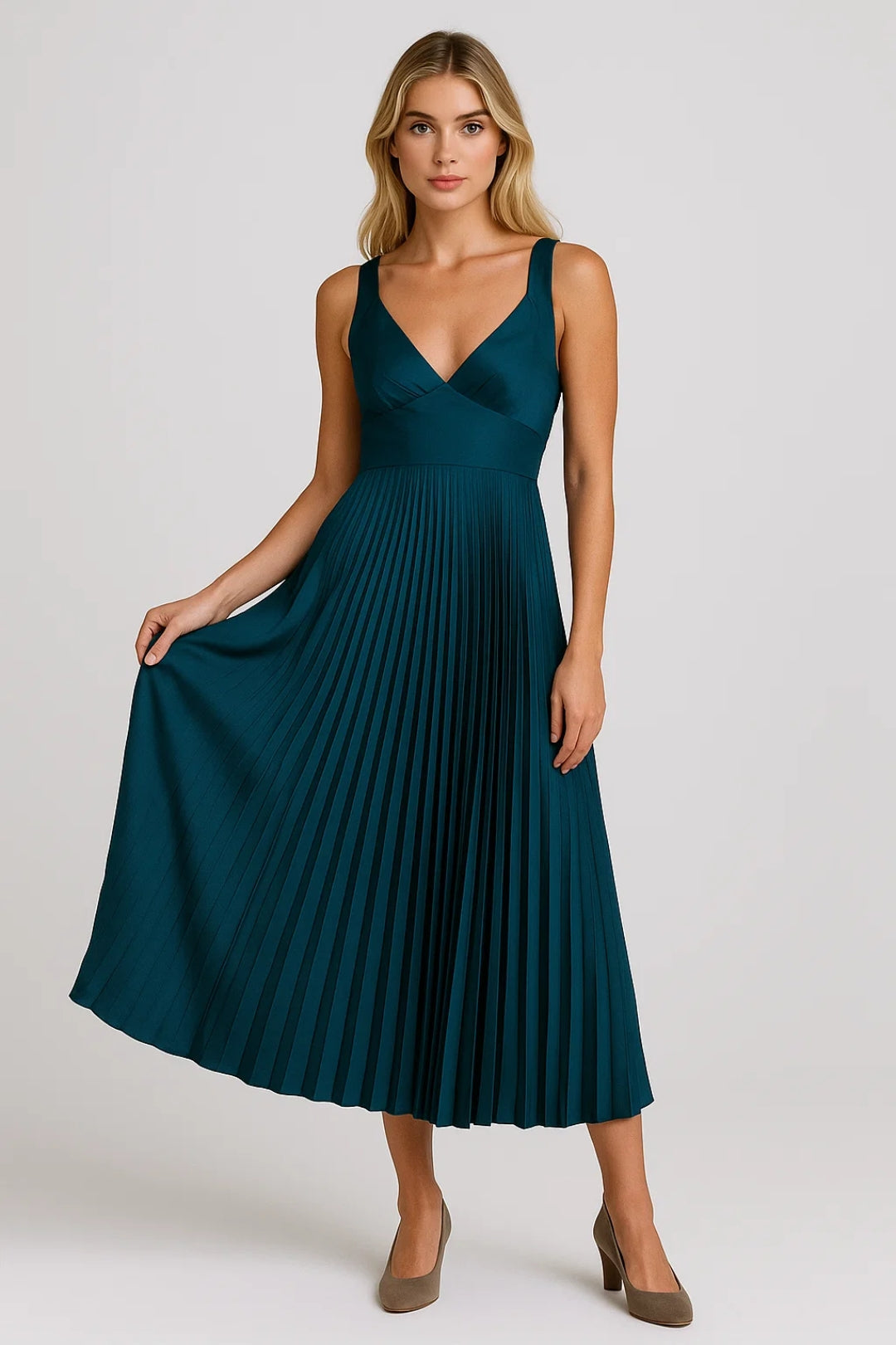 Women's Pleated Maxi Wedding Guest Dress
