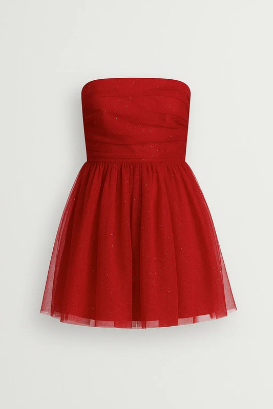 Vestido mini de tul para mujer sin tirantes