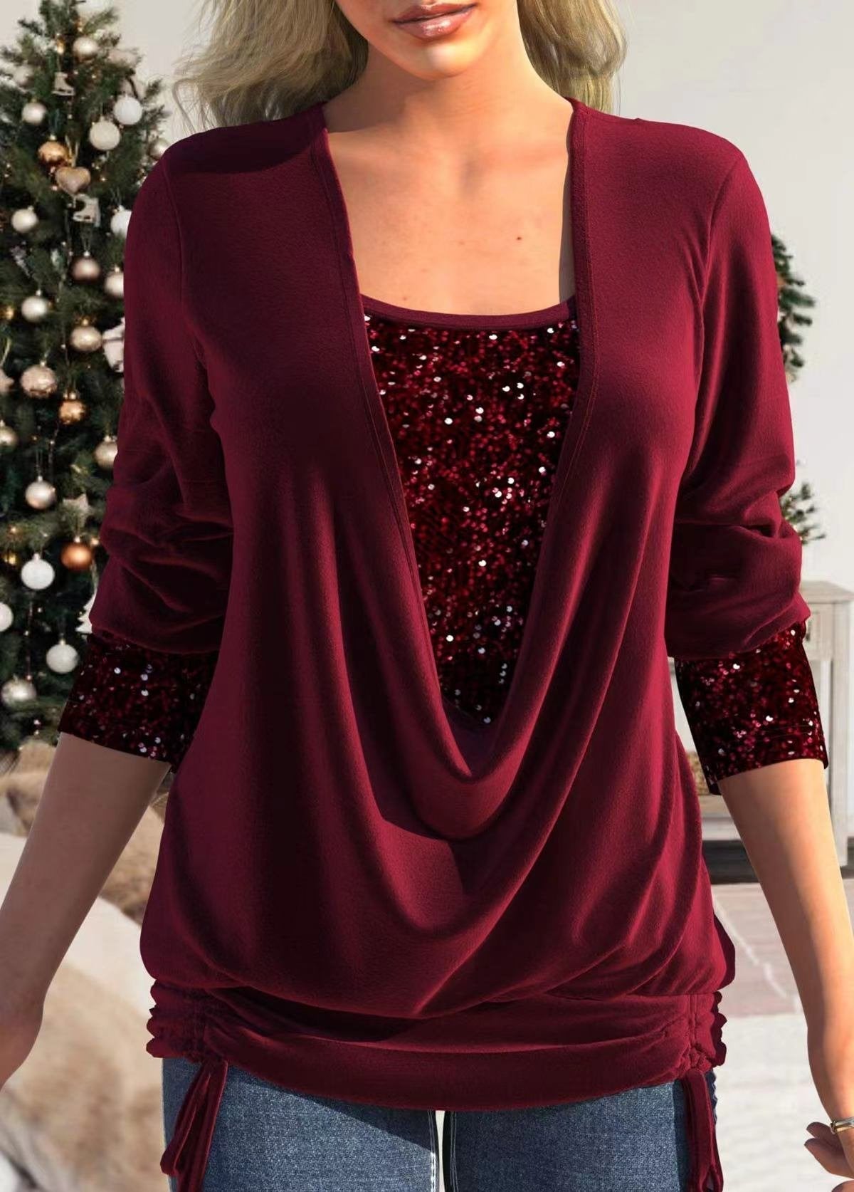 Women's Burgundy Sequin Blouse | Elegant and Chic