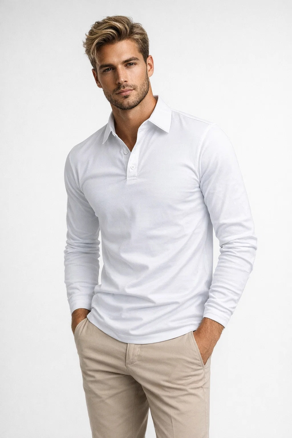 Polo Homme Moderne à Manches Longues