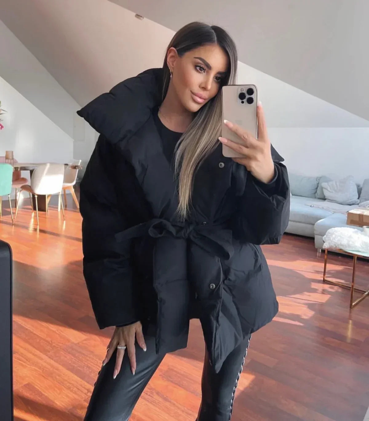 Chaqueta acolchada inflable elegante para mujer