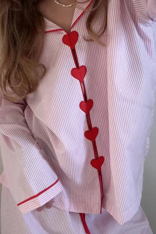 Conjunto de pijama de dos piezas para mujer | Botones en forma de corazón Cintura elástica