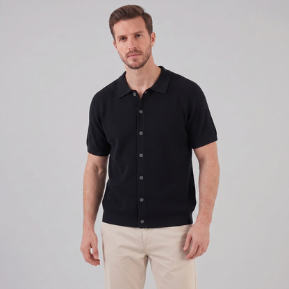 Pánské žebrované polo s plnými knoflíky