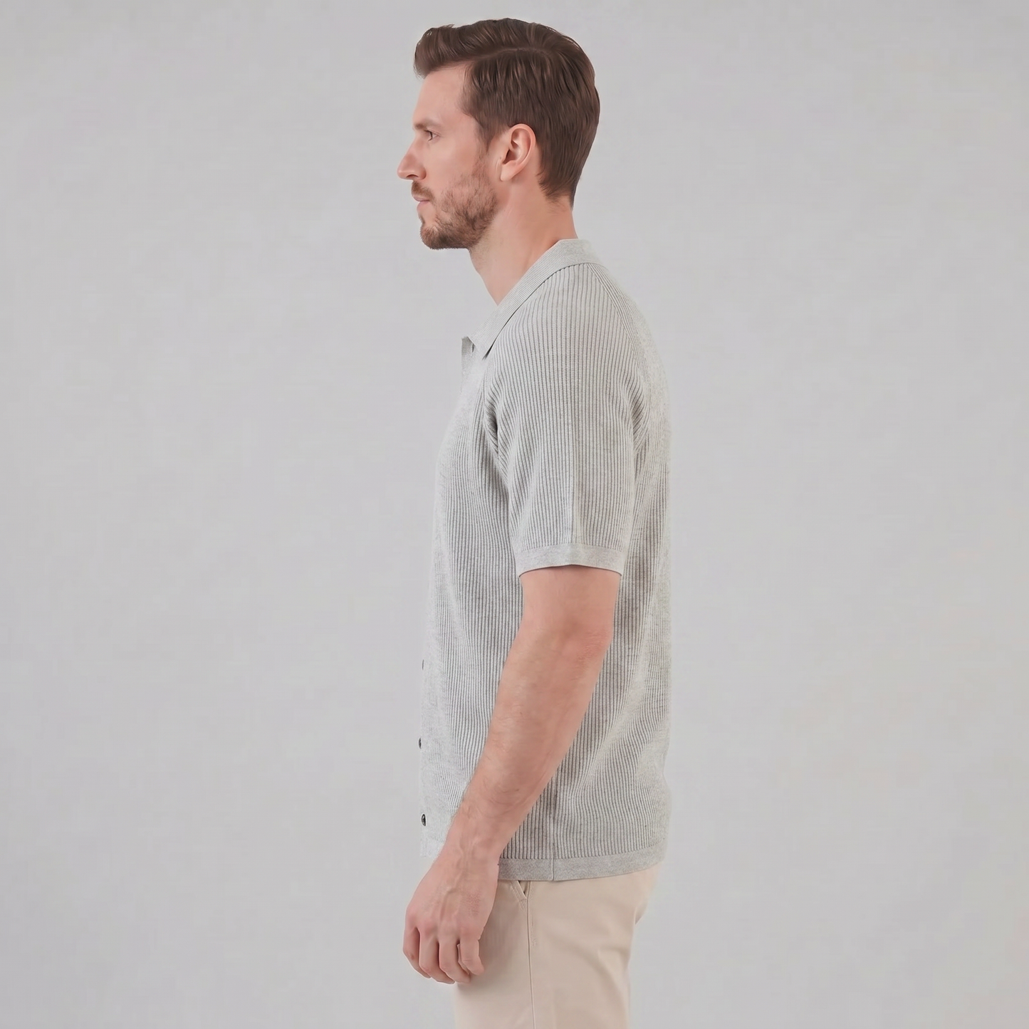 Pánské žebrované polo s plnými knoflíky