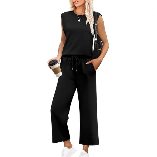 Conjunto doméstico de dos piezas para mujer | Parte superior de manga larga y pantalones cortos de pierna ancha
