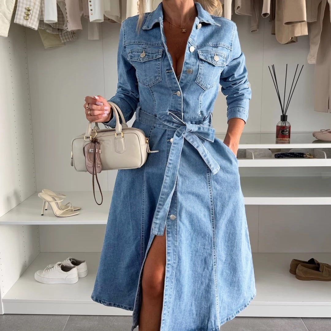 Robe maxi style jean pour femme | Manches longues Look quotidien