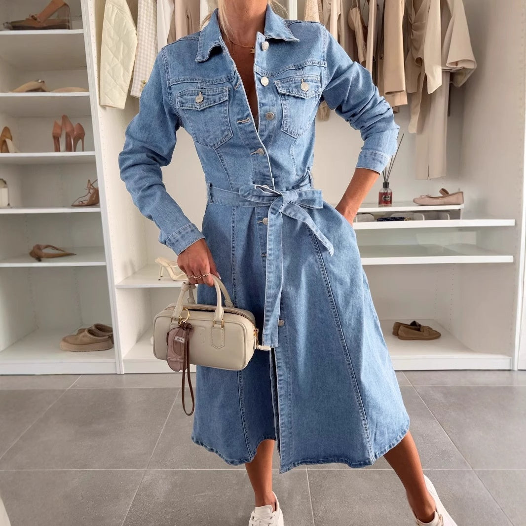 Robe maxi style jean pour femme | Manches longues Look quotidien