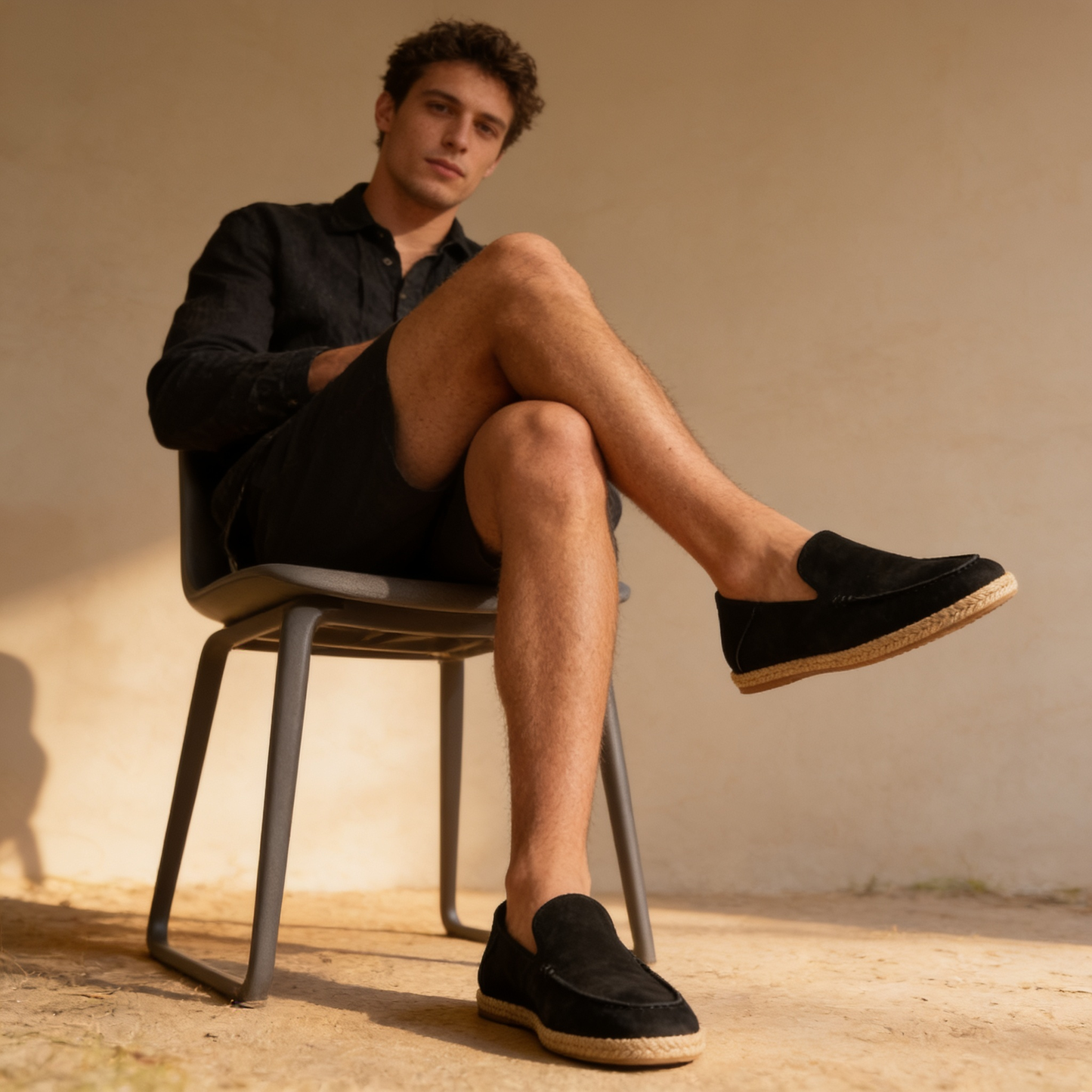Pánské stylové semišové espadrilky mokasíny | Letní nazouvací jutové sandály