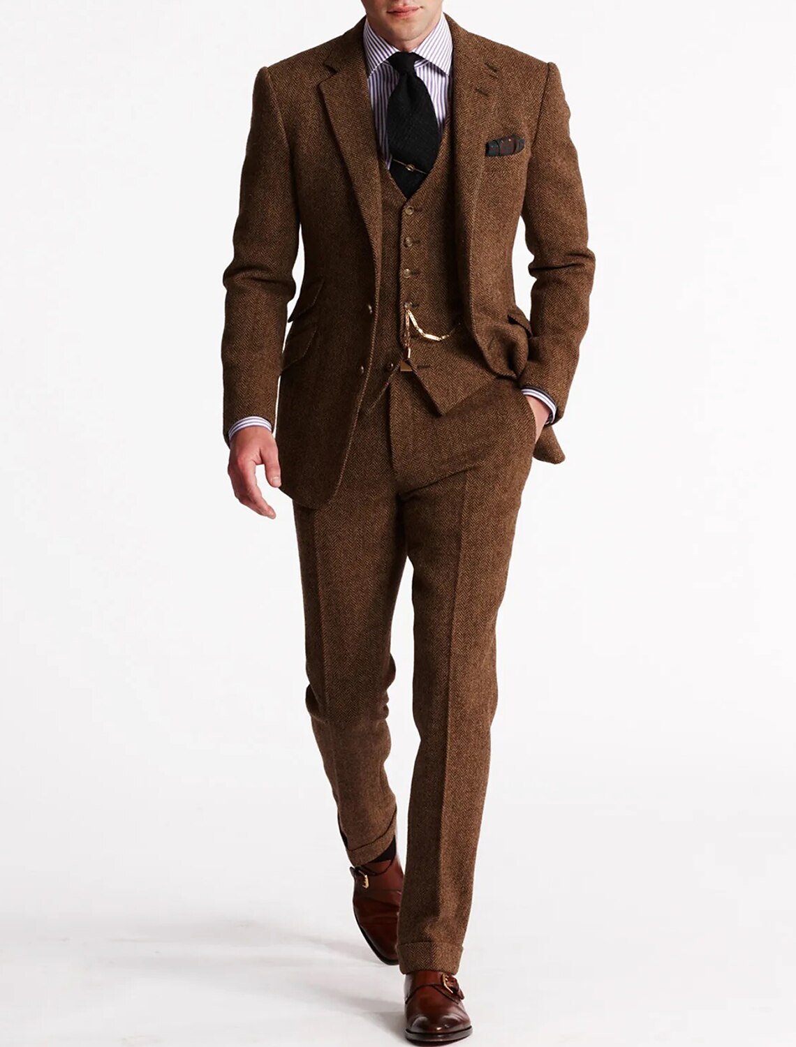 Traje de Tweed para Hombre de Tres Piezas | Clásico Formal Perfecto para Bodas y Eventos