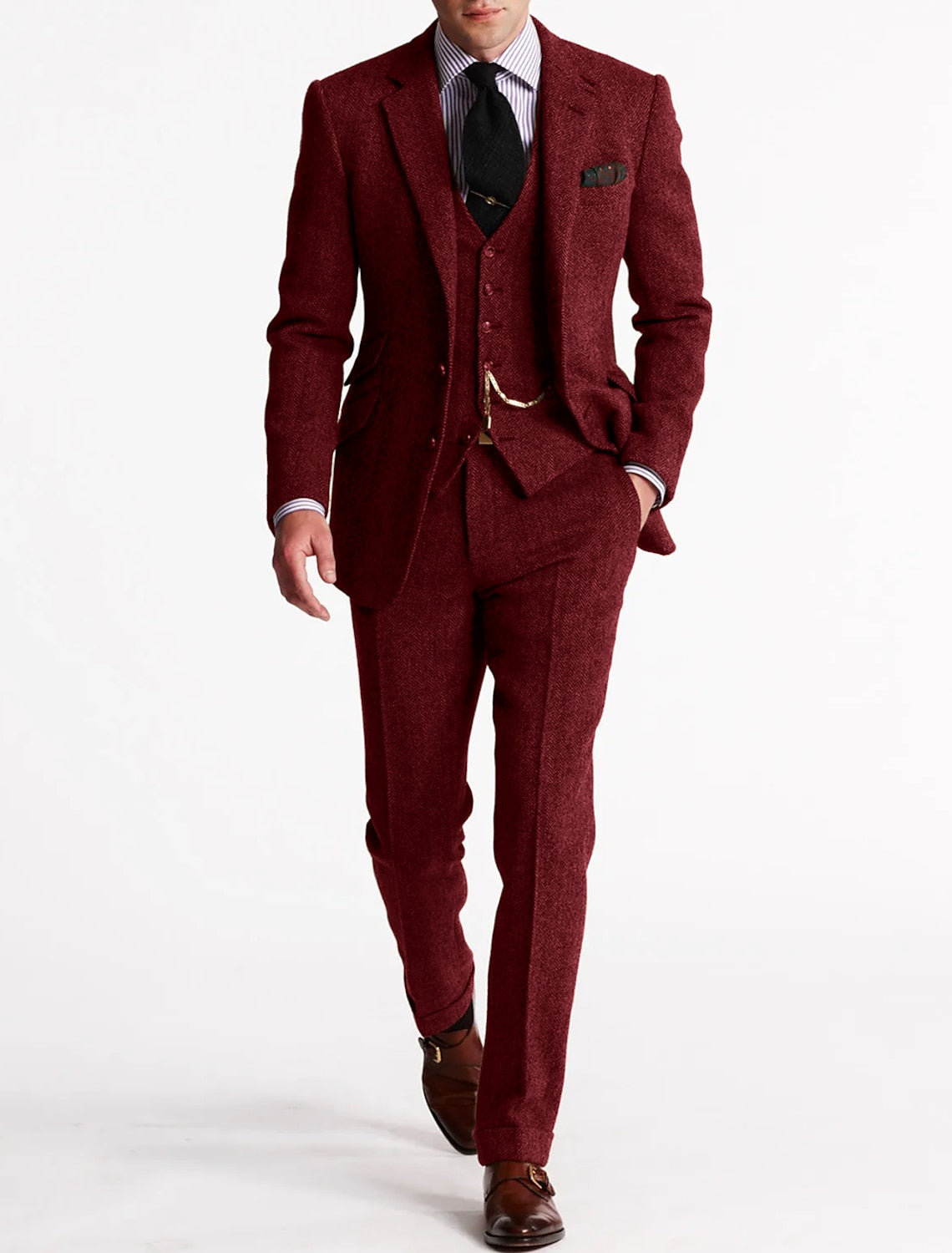 Traje de Tweed para Hombre de Tres Piezas | Clásico Formal Perfecto para Bodas y Eventos