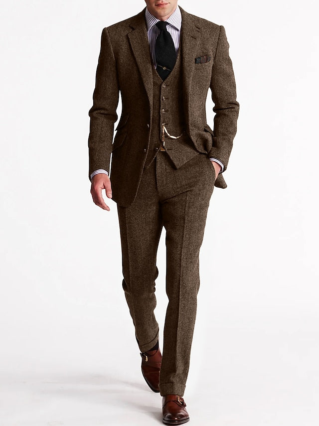 Traje de Tweed para Hombre de Tres Piezas | Clásico Formal Perfecto para Bodas y Eventos