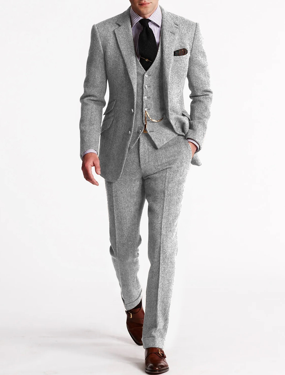 Traje de Tweed para Hombre de Tres Piezas | Clásico Formal Perfecto para Bodas y Eventos