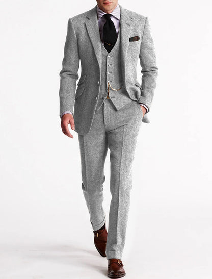 Traje de Tweed para Hombre de Tres Piezas | Clásico Formal Perfecto para Bodas y Eventos