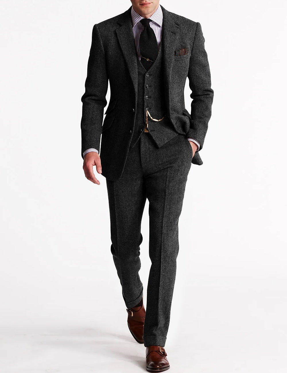 Traje de Tweed para Hombre de Tres Piezas | Clásico Formal Perfecto para Bodas y Eventos