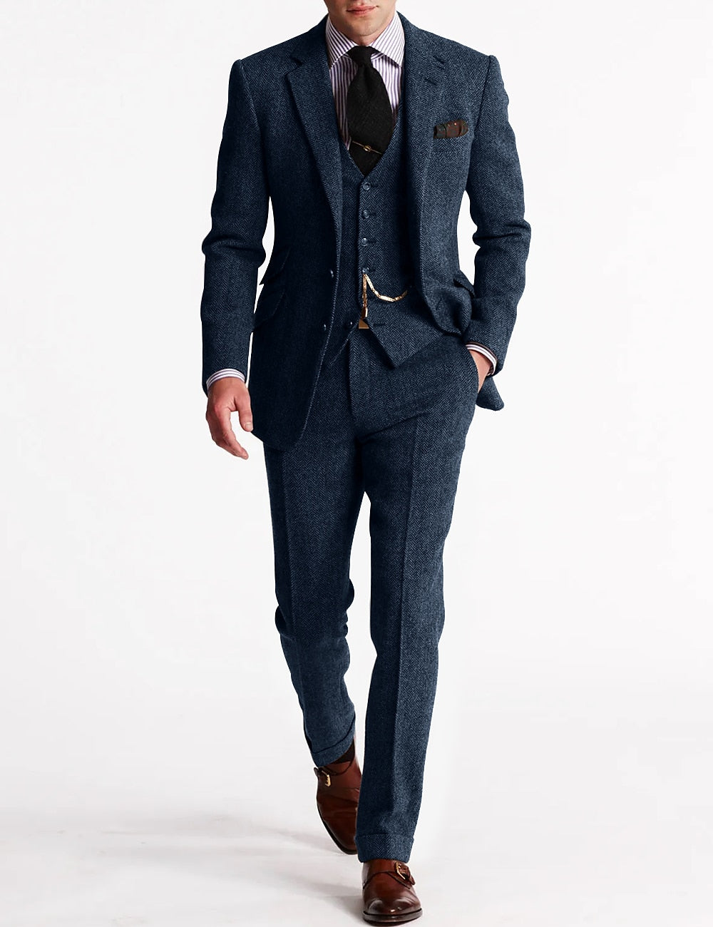 Traje de Tweed para Hombre de Tres Piezas | Clásico Formal Perfecto para Bodas y Eventos